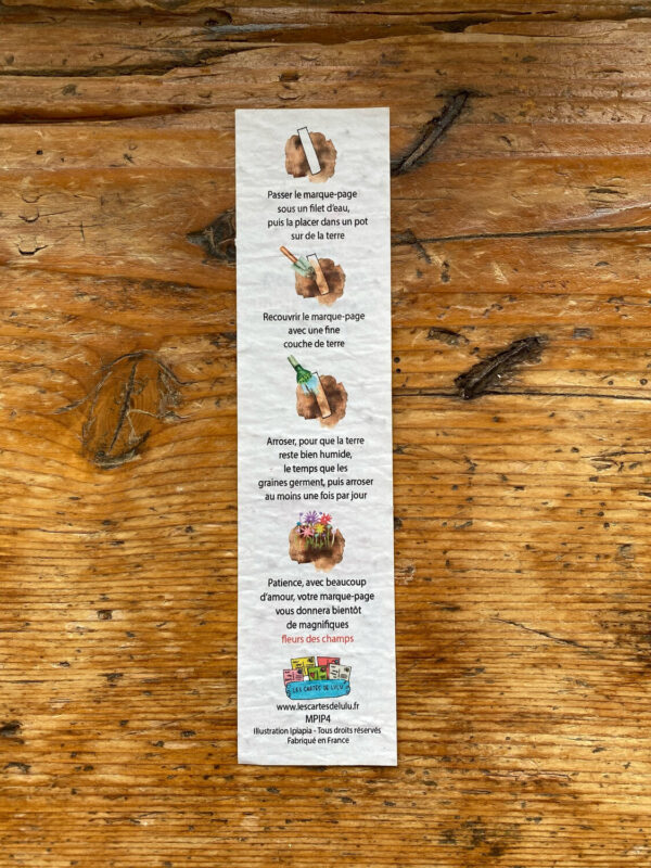 Zoom sur le verso de votre marque-page à planter livre